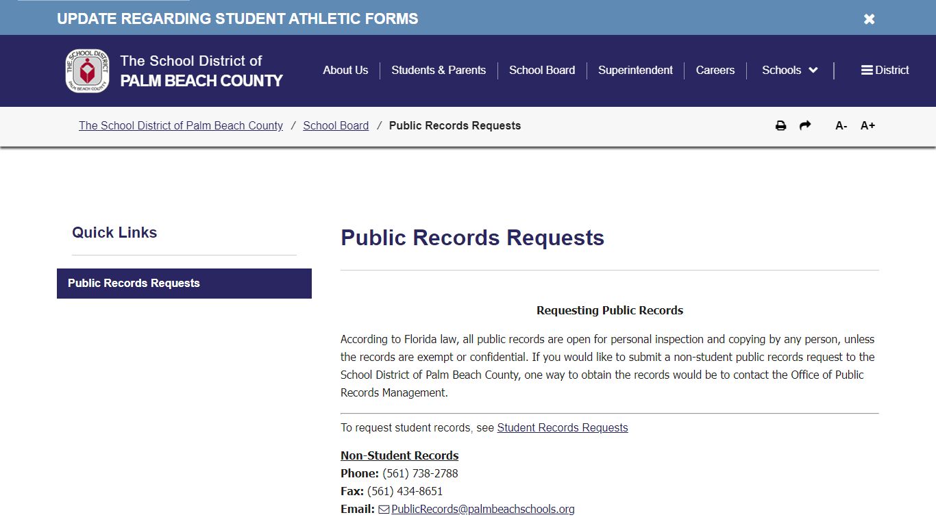 Public Records Requests - The School District of Palm Beach County